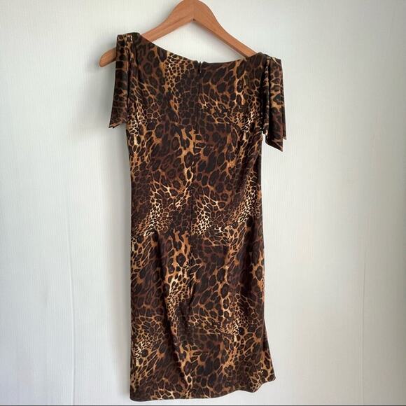 David Meister leopard party dress ruched at the side asymmetrical neckline sz 6 - Picture 8 of 9